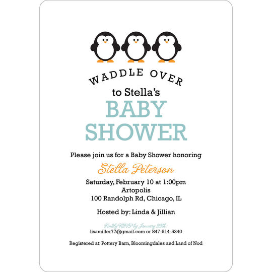 Three Penguins Waddle Over Shower Invitations